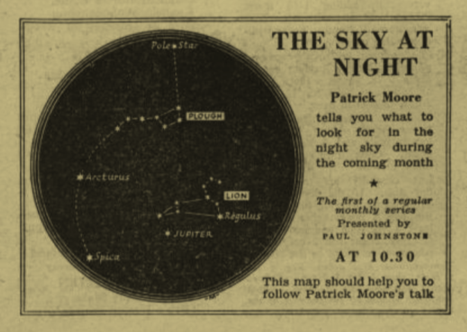 Radio Times box-out for The Sky At Night: Patrick Moore tells you what to look for in the night sky during the coming month.