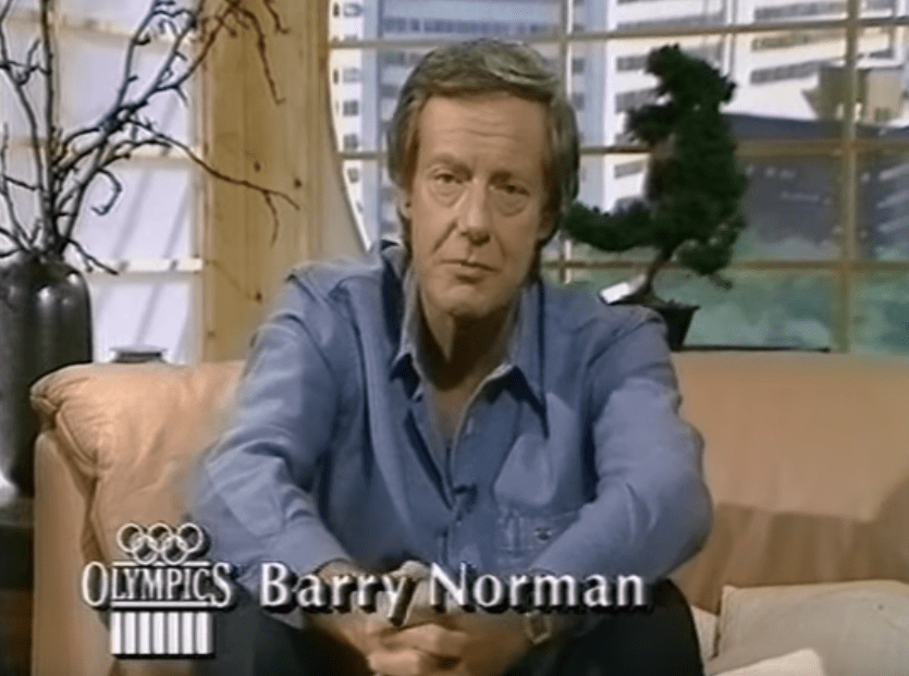 SCREENCAP: Barry Norman hosting C4's Olympic coverage on a very TVam-ish sofa.