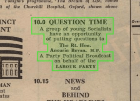SCAN: Radio Times listing for the 1958 Question Time