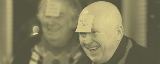 A grinning Phil Mitchell has a post-it on his head, with Katie Price written on it
