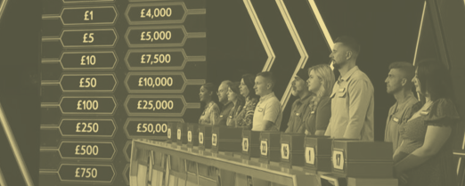 A row of Deal or No Deal contestants